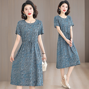 高贵中老年收腰裙子洋气 时尚 妈妈夏装 高端棉绸连衣裙气质2026新款