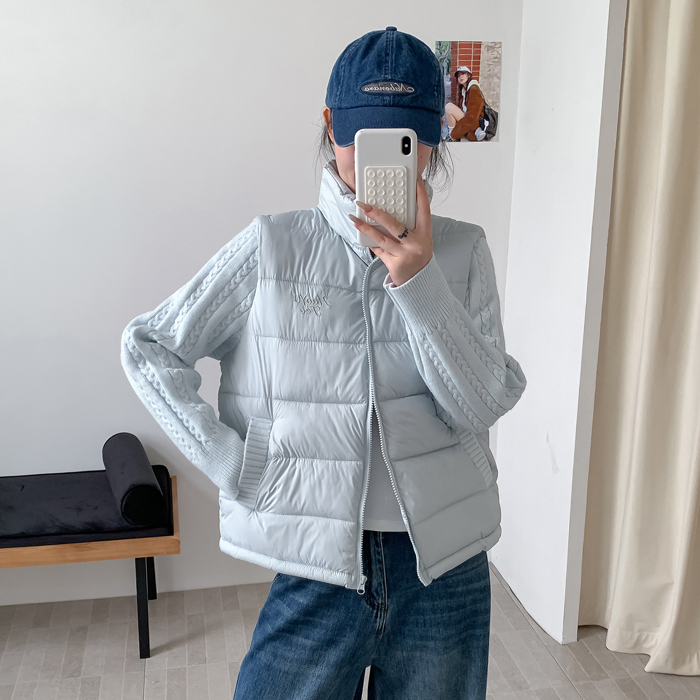 棉服女款冬季2026年新款针织袖拼接棉衣韩系超好看小个子棉袄外套图片