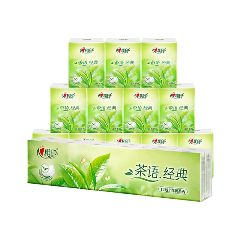 【新疆仓直发】心相印压花手帕纸C1710茶语经典装4层7片*12包/条