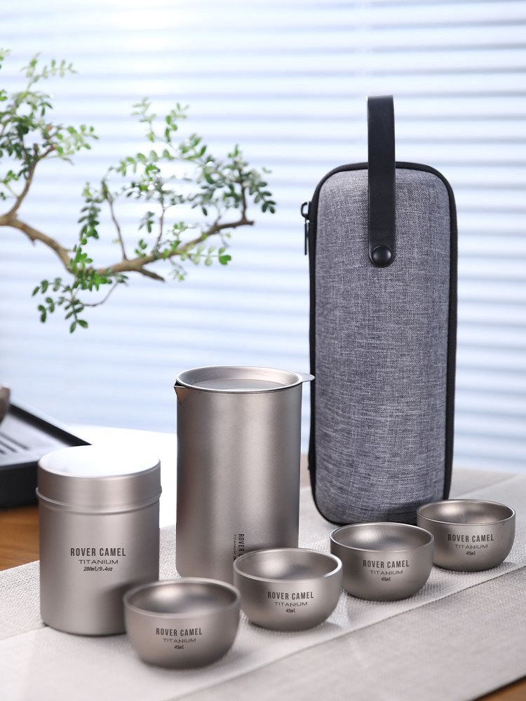 揽胜纯钛旅行茶具套装一体成型滤网户外露营便携泡茶器双层快客杯