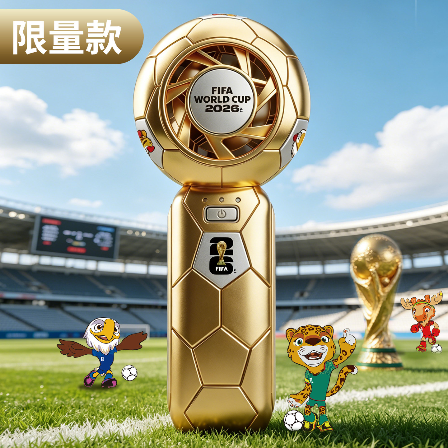 正版FIFA2026世界杯手持迷你风扇室内外便携充电手拿小风扇纪
