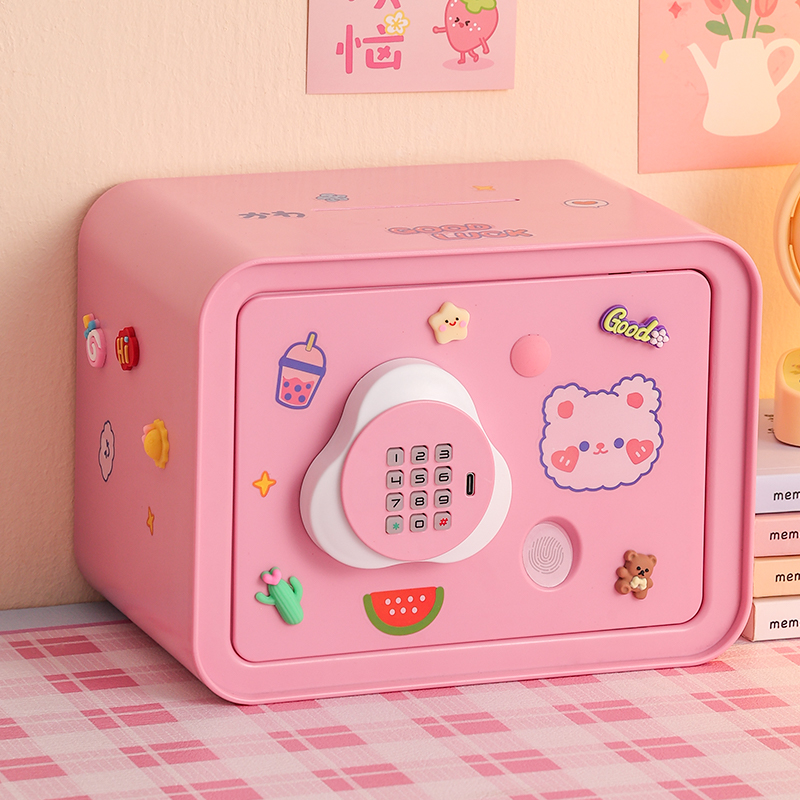 粉色密碼指紋存錢箱兒童女孩新款
