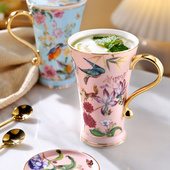 nosin诺轩ins田园陶瓷马克杯带盖子勺水杯轻奢女家用杯子男简约创