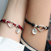 刻字定制S999纯银爱心平安扣情侣手链手绳一对情侣款 情人节礼物