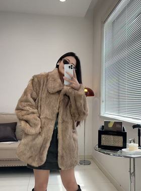 兔毛外套新品爆款进口雪兔皮毛一体中长款中古皮草废土风冬季保暖