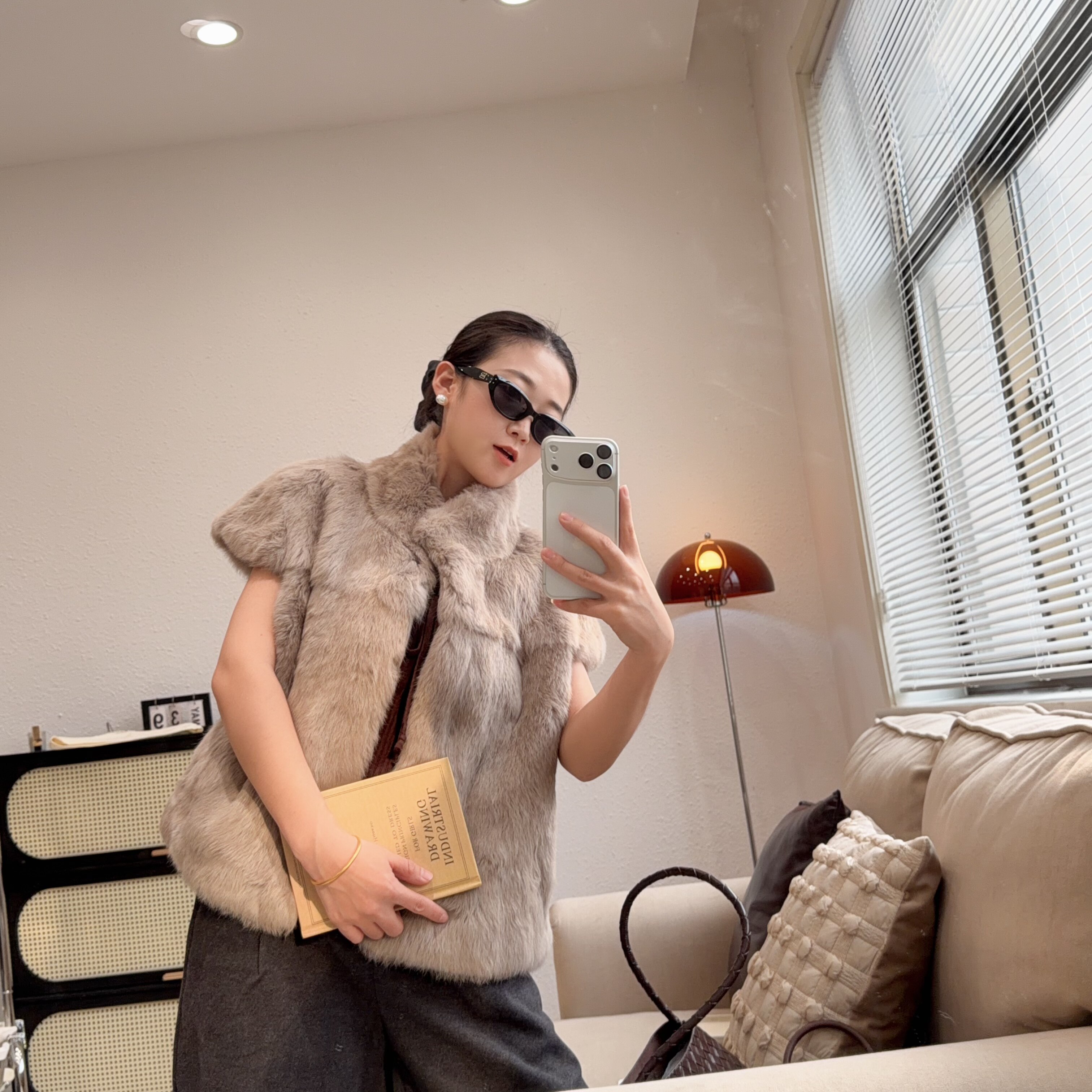 秋冬兔毛立领保暖皮草马甲女款
