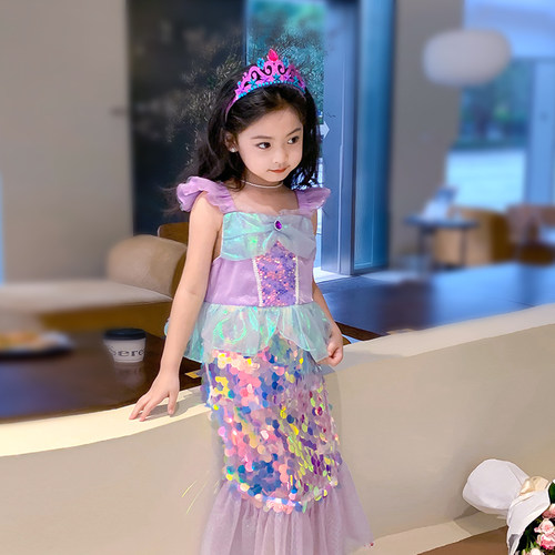 儿童美人鱼尾巴女童圣诞连衣裙