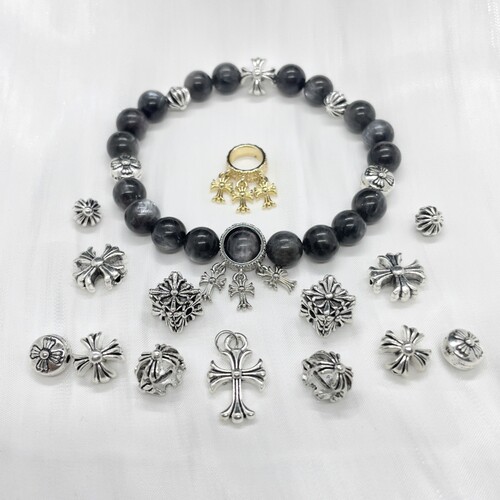 水晶diy配饰品高保色合金CH克家十字架提溜手串珠跑环隔珠宝配件