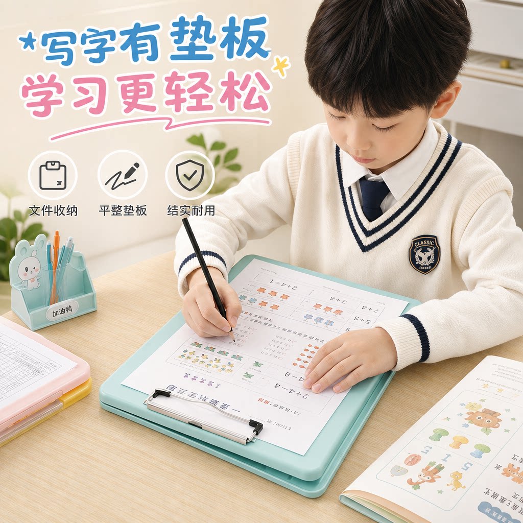 小学生写字垫板多功能文件夹带收纳盒学生试卷资料夹硬笔书写垫板儿童作业平整书写防脏垫板一二年级学习夹板