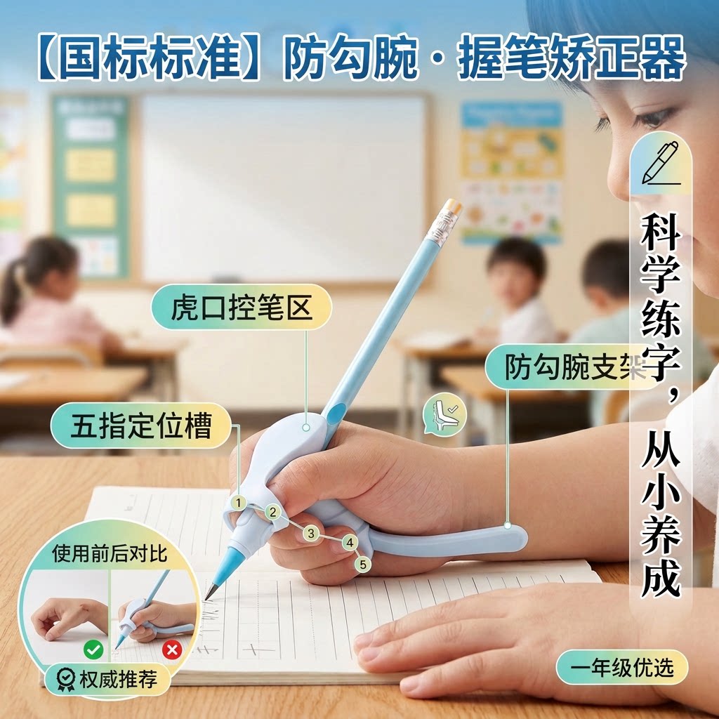 防勾腕矫正器握笔器小学生幼儿园入门初学者智能握笔姿势写字勾手腕内勾练字纠正器儿童拿笔神器书写