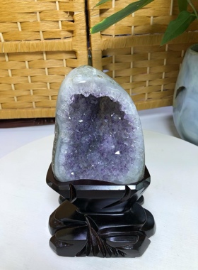 天然乌拉圭原矿紫晶洞摆件紫紫晶簇家居办公开业收银台消磁摆件