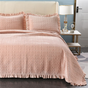 高档冬季加厚牛奶绒床盖三件套2025新款榻榻米垫一面绒一面纯棉毯
