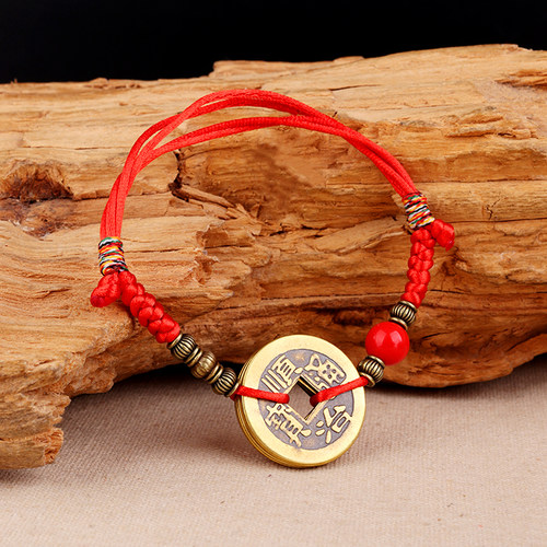 聚缘阁铜钱可伸缩红绳顺治手串