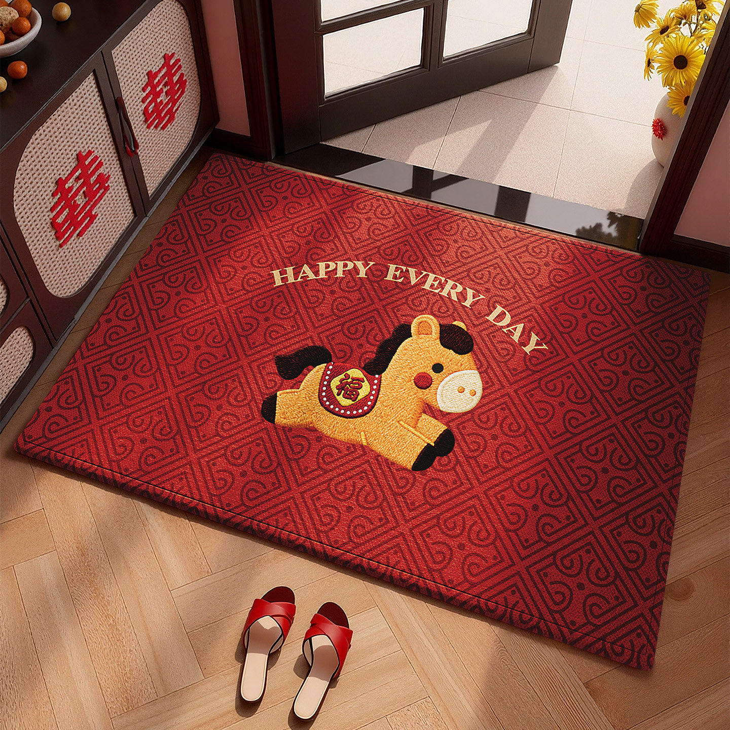 马年2026新款入户门地垫家用门口进门防滑脚垫玄关红色喜庆地毯,居家布艺,入户地垫,淘宝优惠券,粉丝福利购,淘宝优惠卷
