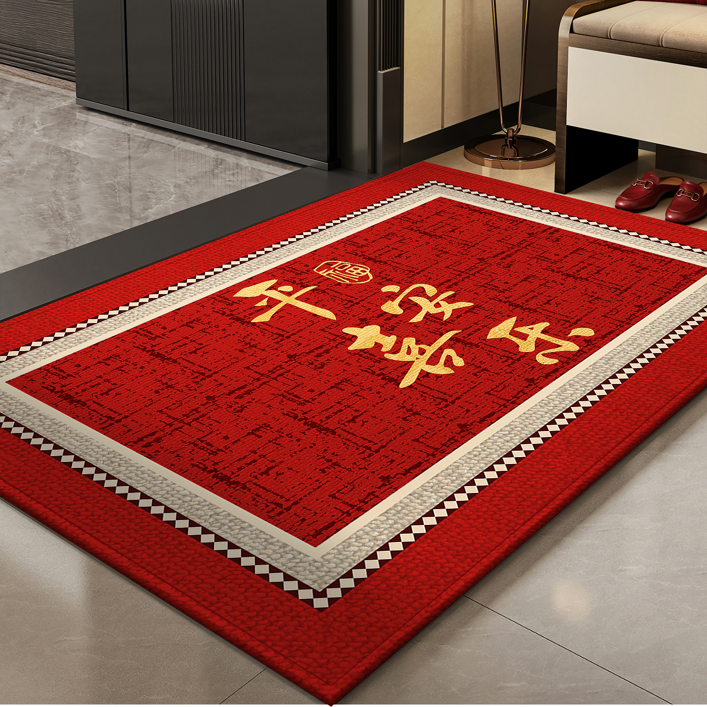 轻奢红色高级感入户门地垫