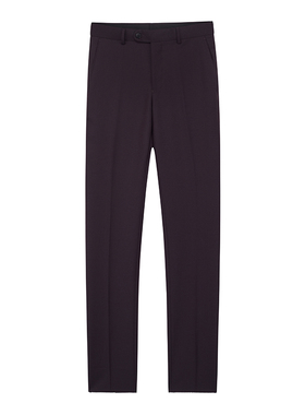 鸟家西裤男暗红色春秋款商务休闲毛料混纺纯色长裤青年96104