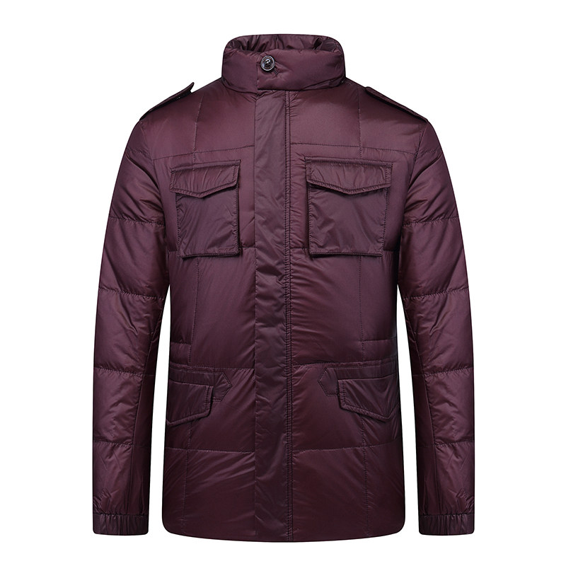 九家男立领枣红色散口袖外套白鸭绒羽绒服青年休闲冬季保暖54327