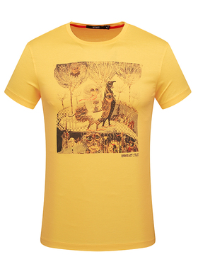 夏季男士棉质T恤衫黄色短袖圆领套头休闲修身青年夏装半袖64276