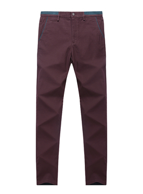 鸟家暗红色休闲裤男纯色春秋款修身直筒时尚休闲青年长裤83T20