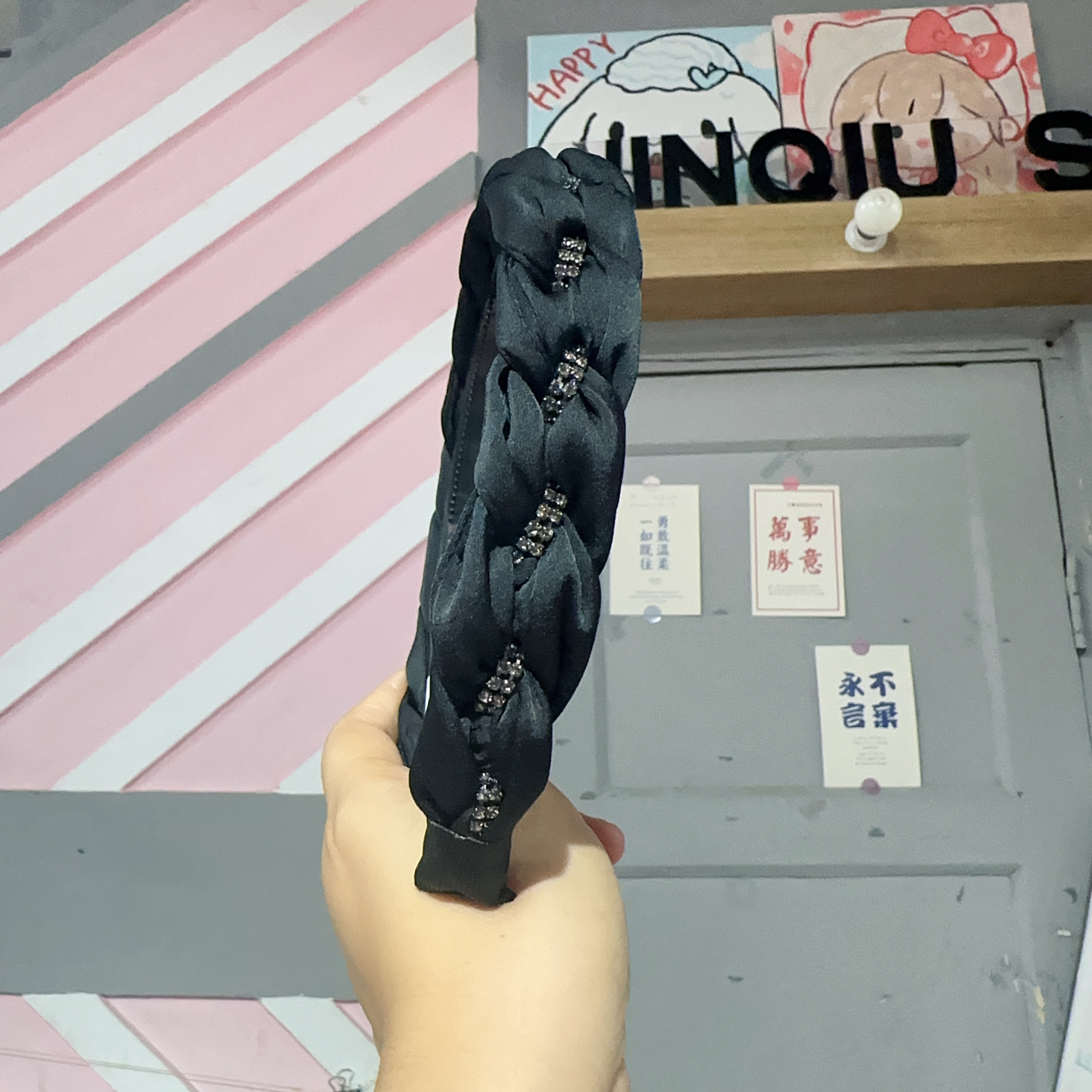 韩版女士奶茶色麻花发箍加宽水晶头扣洗脸简约百搭编织缠绕时尚饰