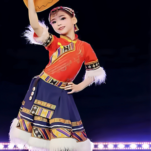 小酒窝同款牧民新歌儿童演出服民族风女童次仁拉索藏族独舞剧目服