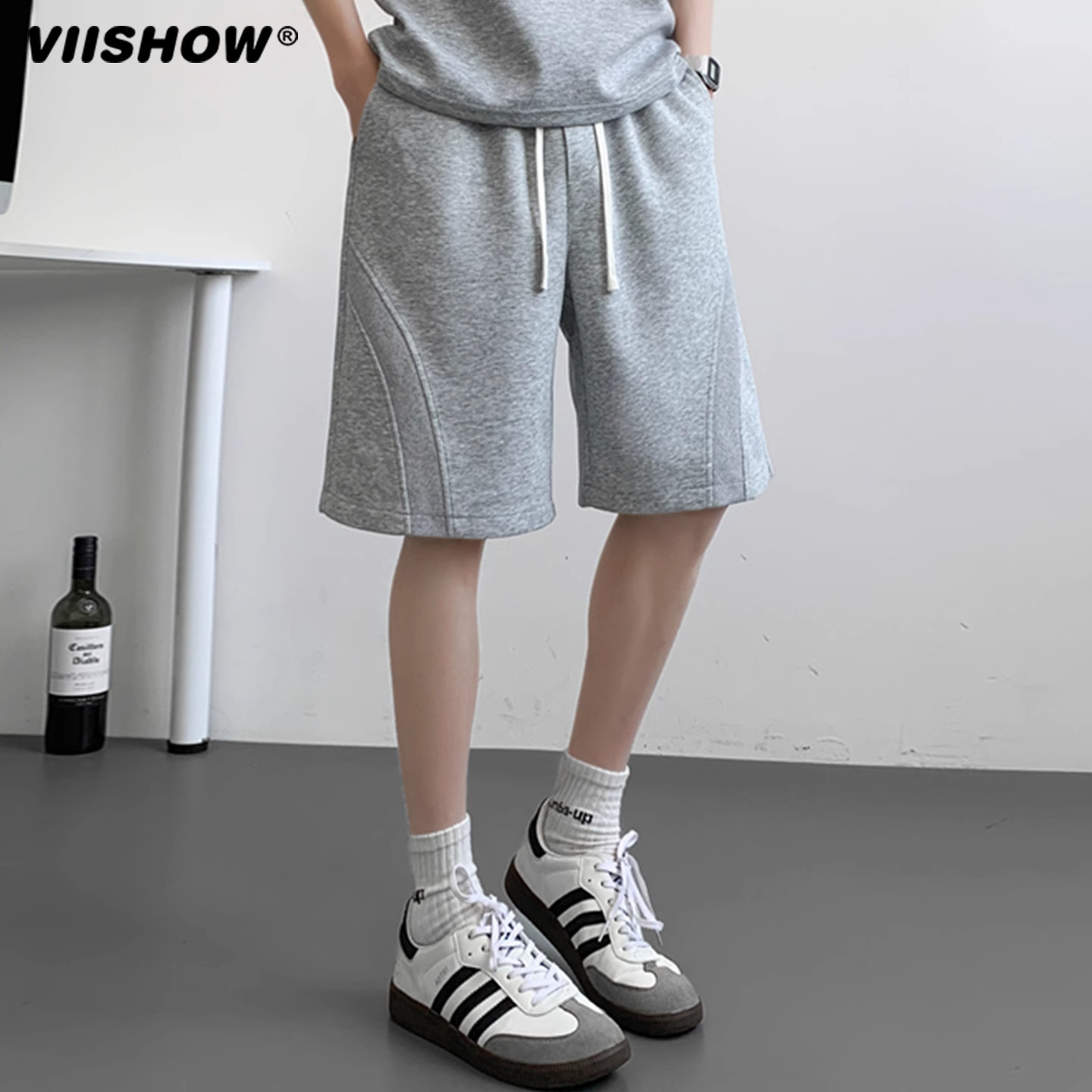 VIISHOW重磅休闲裤短裤2025年夏季新款男款百搭潮流高街纯色线条,男装,短裤,淘宝优惠券,粉丝福利购,淘宝优惠卷