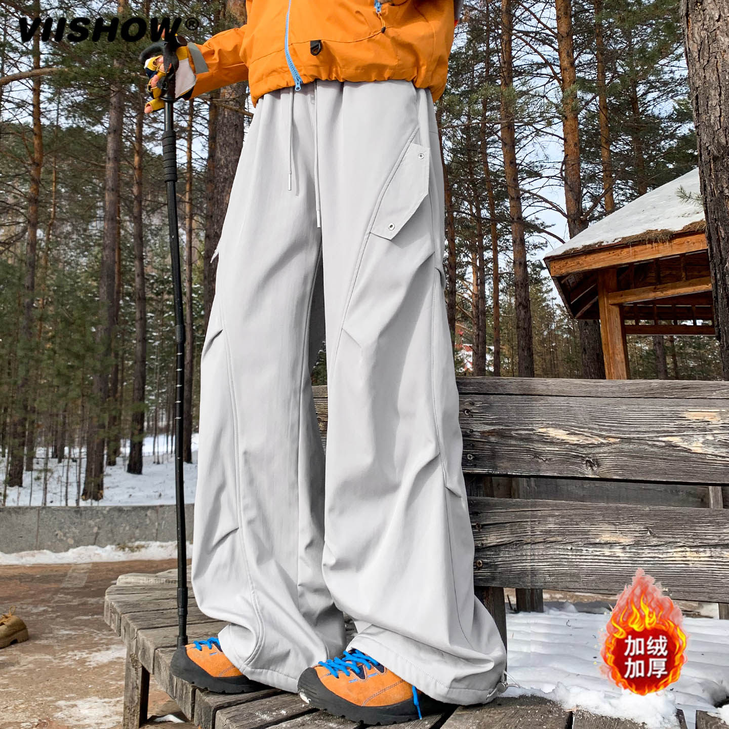 VIISHOW美式户外加绒运动冲锋裤男冬季高街多口袋休闲直筒工装裤,男装,休闲裤,淘宝优惠券,粉丝福利购,淘宝优惠卷