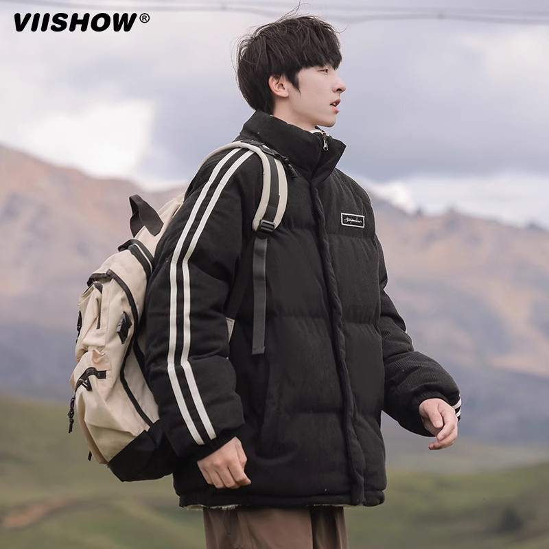 VIISHOW双面穿立领棉服男冬季加厚羊羔毛棉衣男生灯芯绒棉袄外套
