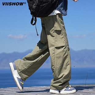 VIISHOW美式伞兵工装裤男春秋季薄款2024新款宽松直筒休闲运动裤