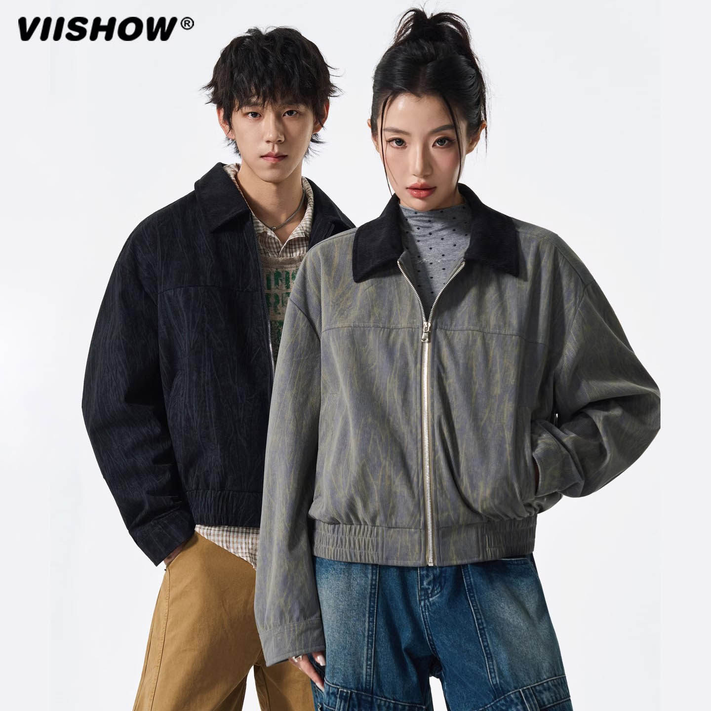 VIISHOW美式复古翻领夹克外套女2025春秋新款宽松休闲百搭上衣男,男装,夹克,淘宝优惠券,粉丝福利购,淘宝优惠卷