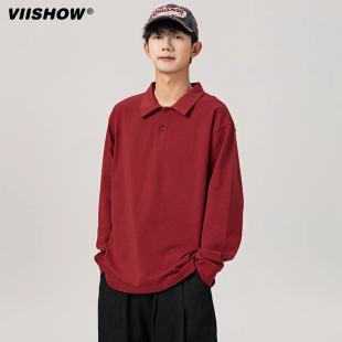 街头宽松百搭情侣卫衣 男秋季 VIISHOW潮牌复古简约纯色长袖 POLO衫