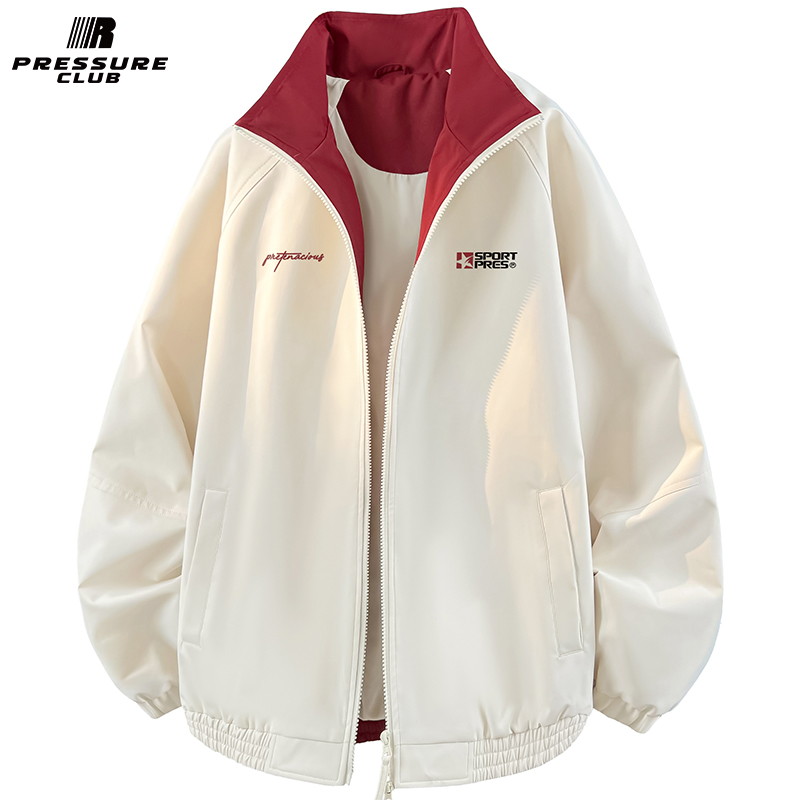 PRESSURE美式拼接撞色基础简约休闲宽松立领夹克男女同款