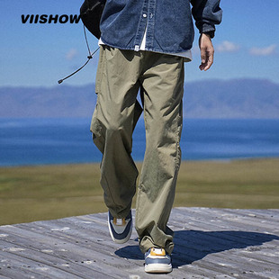viishow美式伞兵工装裤男春秋户外山系休闲潮牌宽松直筒休闲裤