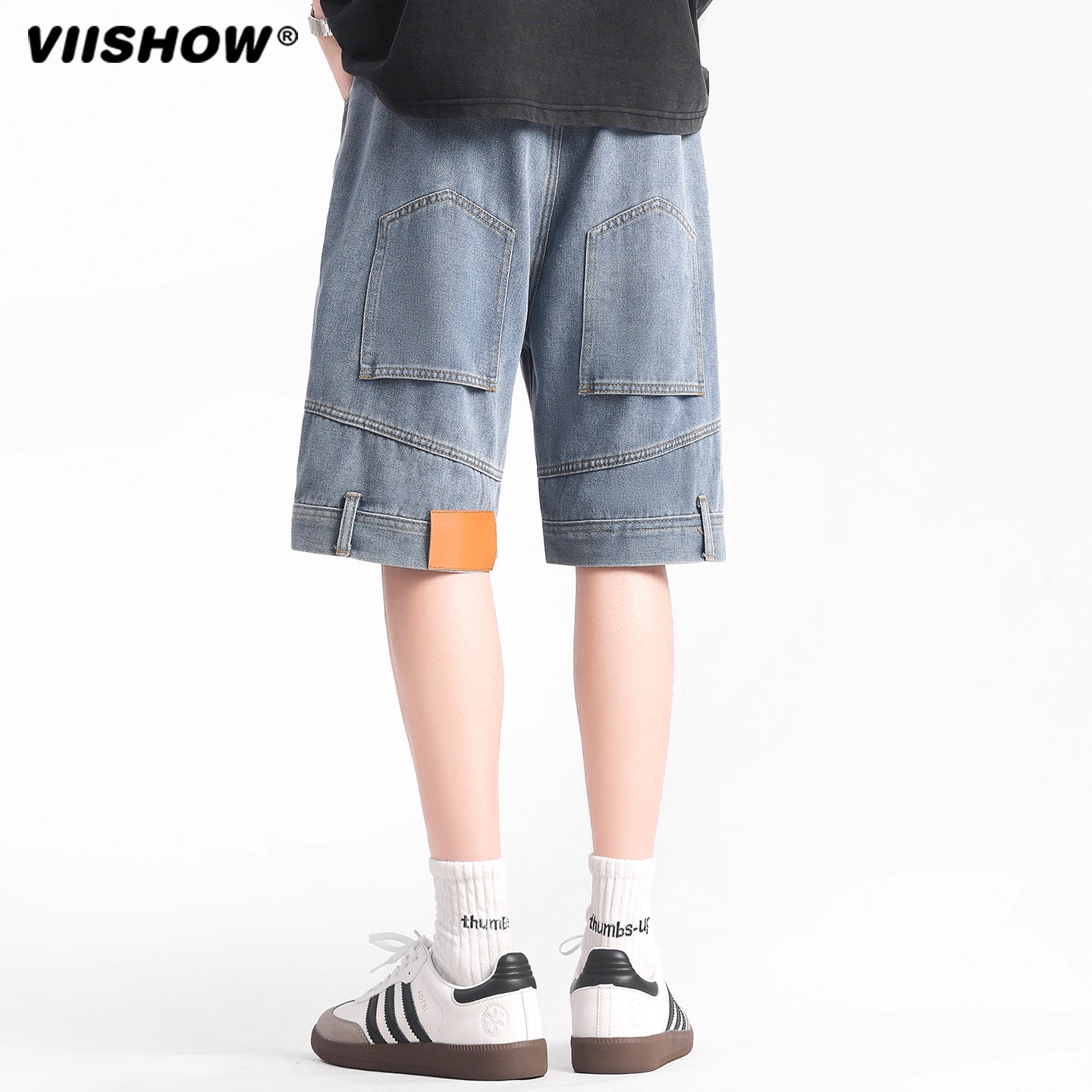 VIISHOW2025夏季新款美式水洗复古牛仔短裤男宽松直筒休闲中裤潮,男装,短裤,淘宝优惠券,粉丝福利购,淘宝优惠卷