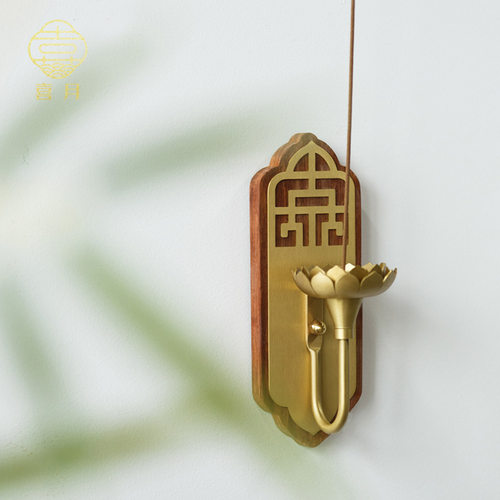 喜月黄铜壁挂香炉天官门口财神蜡烛台悬挂墙式香架香筒竹签线香插