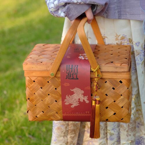 2026新年中式竹编大容量送礼提篮