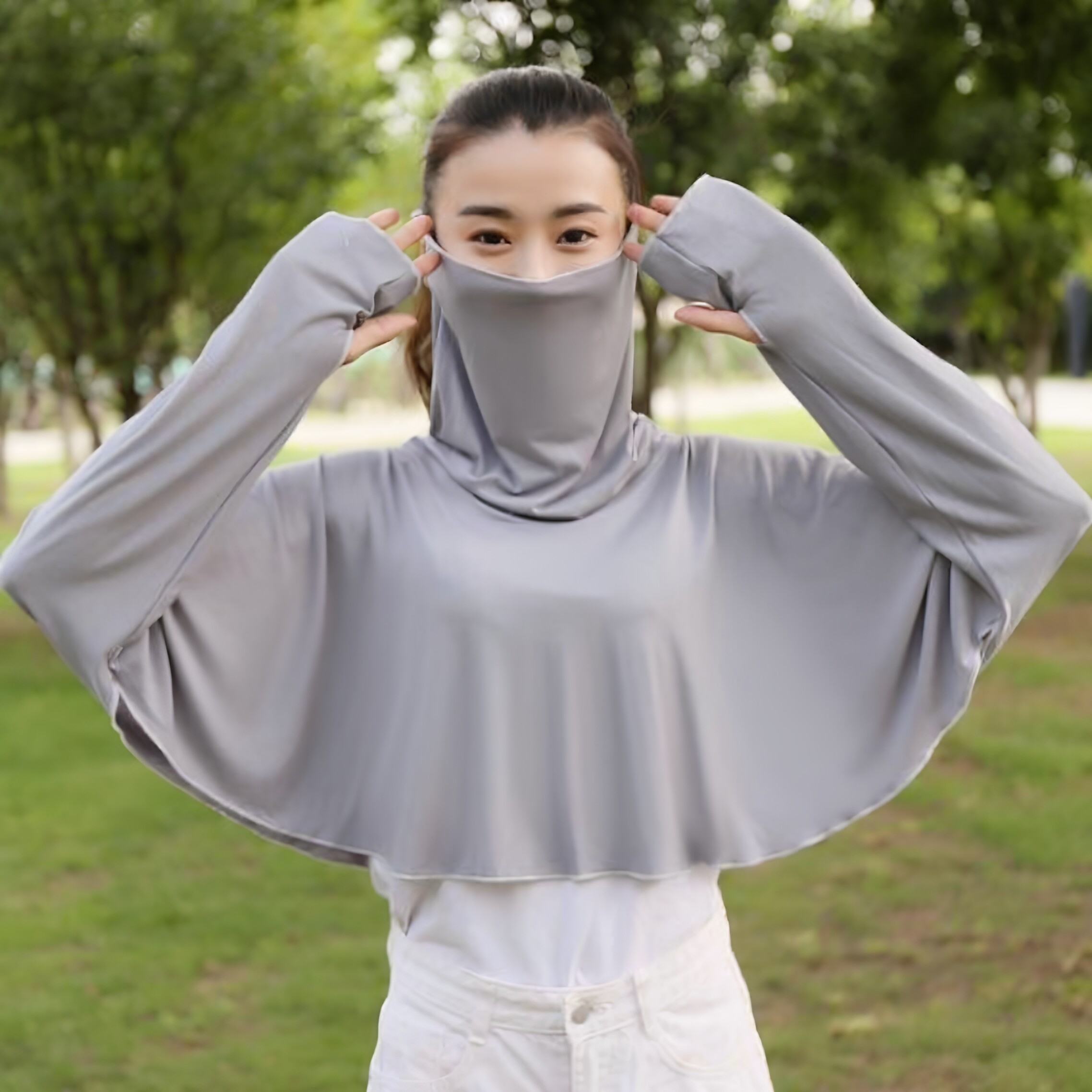 防晒披肩冰丝女夏季开车骑车护颈围脖遮阳一体口罩防晒披肩