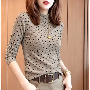 韩版减龄植绒小爱心扎染长袖T恤女2026秋季新款精致百搭显瘦上衣