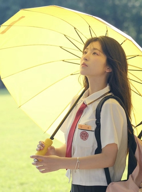 高颜值简约小黄伞创意学生雨伞抗风男女优质16骨长柄伞自动晴雨伞