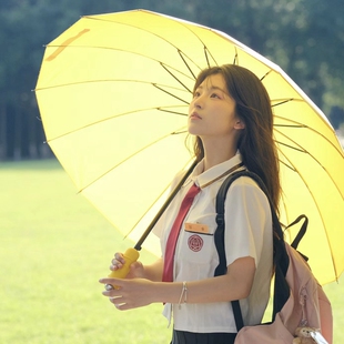 高颜值简约小黄伞创意学生雨伞抗风男女优质16骨长柄伞自动晴雨伞