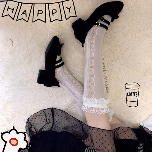 lolita法式复古爱心镂空蕾丝花边堆堆袜弹力小腿袜lo袜