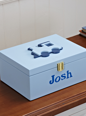 蓝色可爱收纳盒翻盖储物盒儿童房家用创意男孩卡通桌面杂物饰品盒