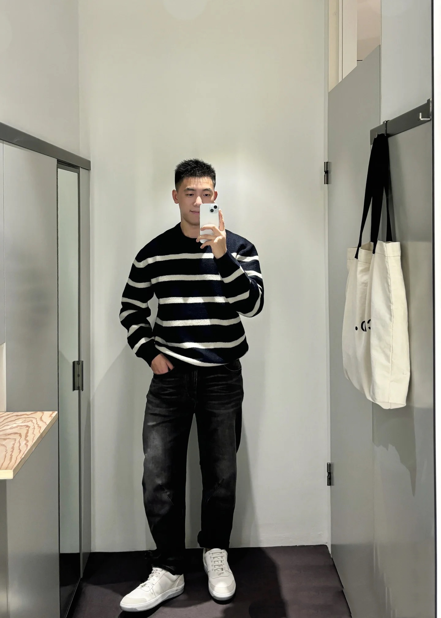 原 C男装休闲版型条纹圆领长袖羊毛缩绒套头衫秋冬新品