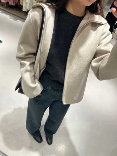 秋冬女士羊毛混纺双面尼连帽夹克