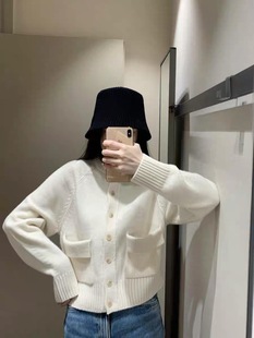 原 C家女士标准版口袋羊毛长袖针织开衫秋冬新品