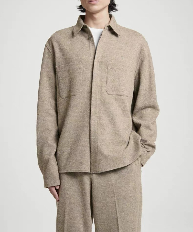 原 北欧男装休闲版型纯色羊毛混纺衬衫外套秋冬新品