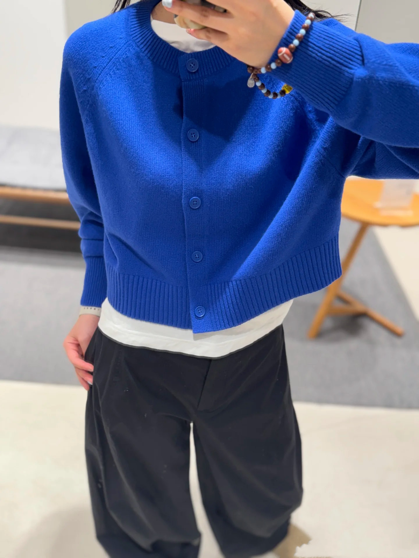 特价！原 C&S女装标准版型克莱因蓝时尚短款羊毛开衫新品