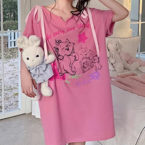 可爱宽松猫咪睡裙短袖无标剪标款