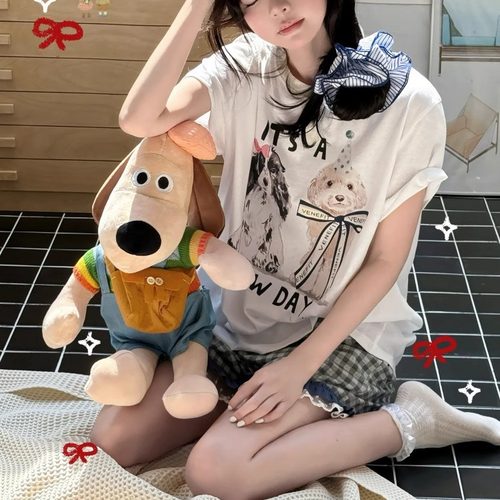 格子小狗卡通甜美日式少女家居服