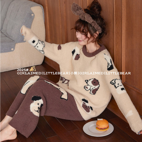 卡通狗狗休闲宽松保暖冬季女睡衣